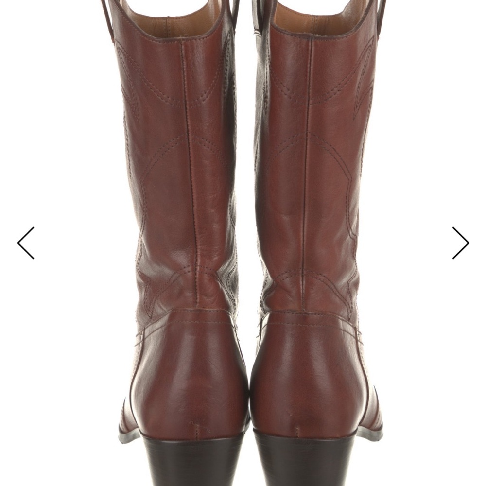 Sezane Mahogany Brown Leather Heeled Western Boots - Picture 8 of 8